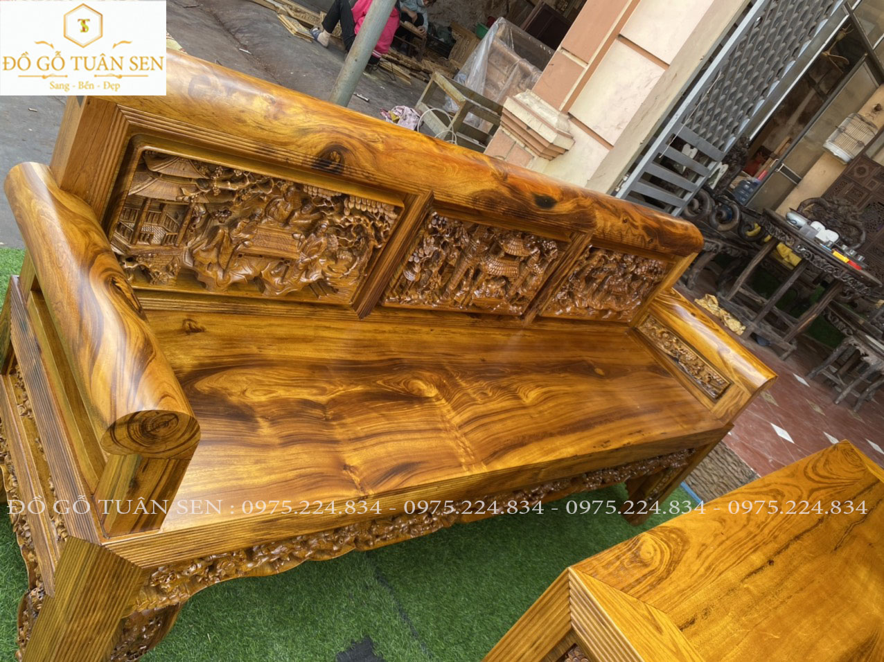 Hình ảnh bộ trường kỷ chạm tích gỗ gụ ta